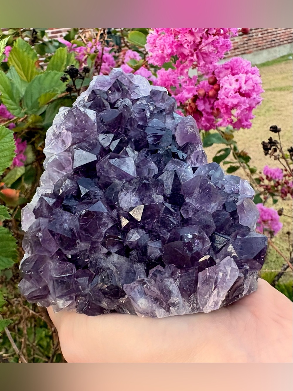 Natural Amethyst Crystal Cluster - Deep Purple Geode
